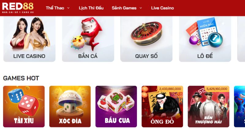 Red88 - Nhà cái uy tín cá cược thể thao, casino hàng đầu Việt Nam 2 Kho game đình đám dành cho cược thủ