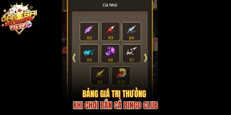 Game Bắn Cá Bingo Club Hấp Dẫn Rinh Thưởng X888 Lần 2 Bảng giá trị thưởng khi chơi bắn cá Bingo club